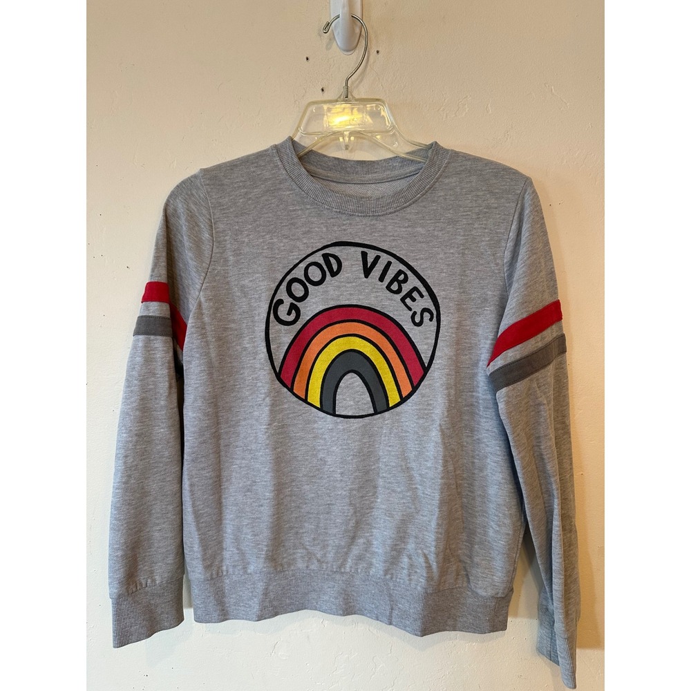 Good Vibes Rainbow Graphic Sweatshirt Heather Gray Racing Stripes Pullover